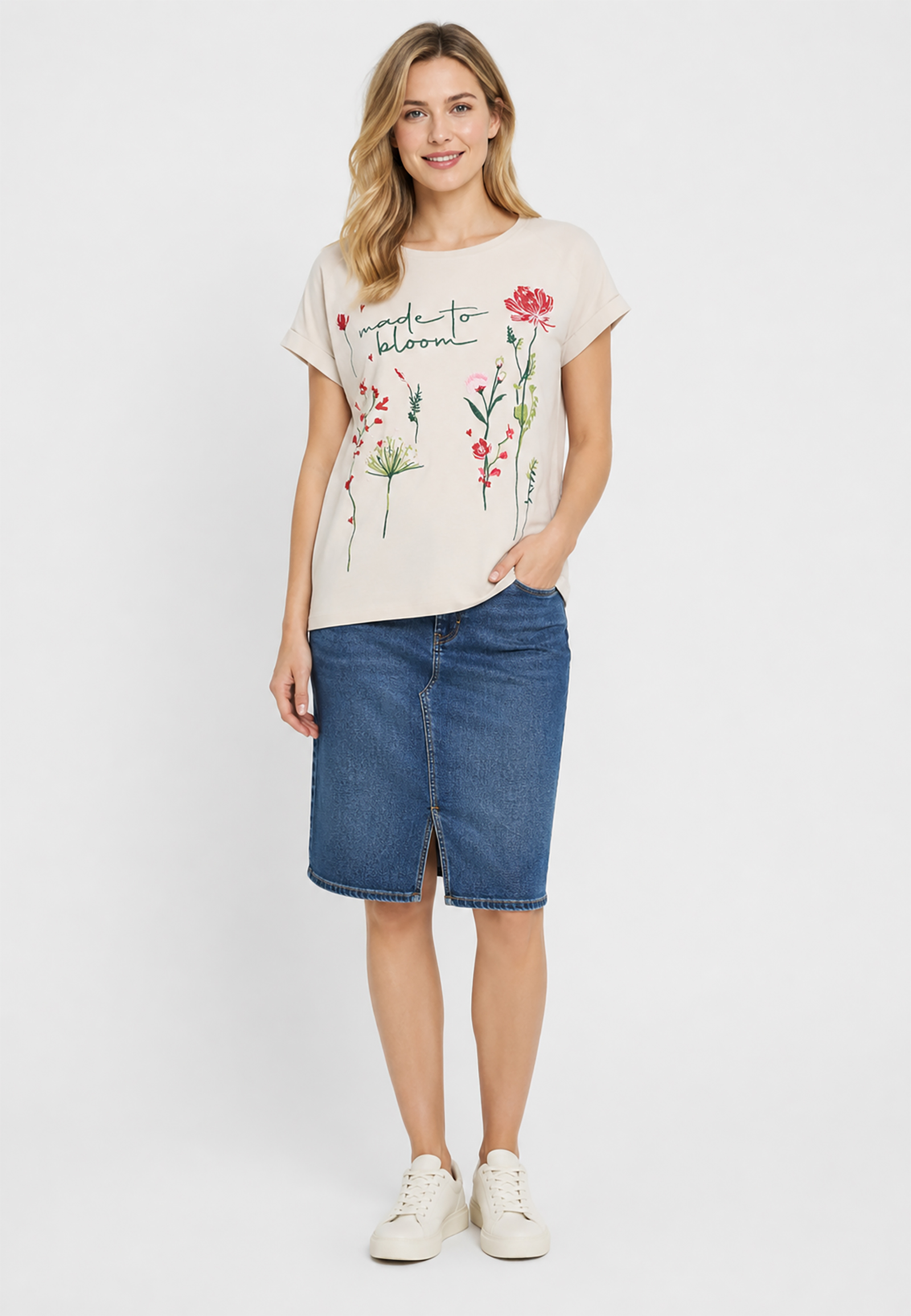 Kurzarm T-Shirt Rundhals Florale Stickerei Blumenmotiv Kurzarm T-Shirt Rundhals Florale Stickerei Blumenmotiv
