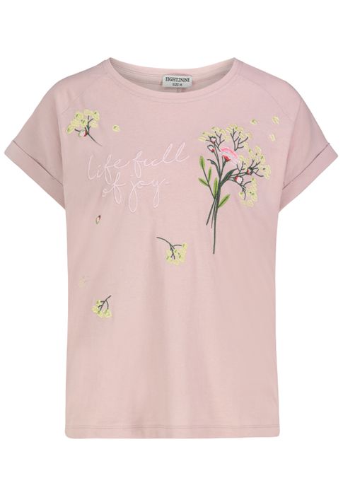 Eight 2 Nine Kurzarm T-Shirt Rundhals Florale Stickerei Blumenmotiv – Rosa, Bild 4