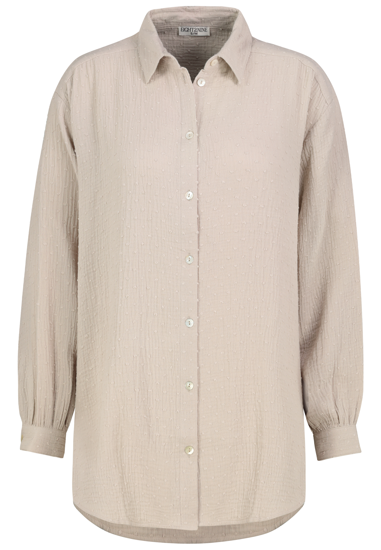 Eight 2 Nine Langarm Bluse Rundhalsausschnitt Knopfleiste Einfarbig – Beige, Bild 1