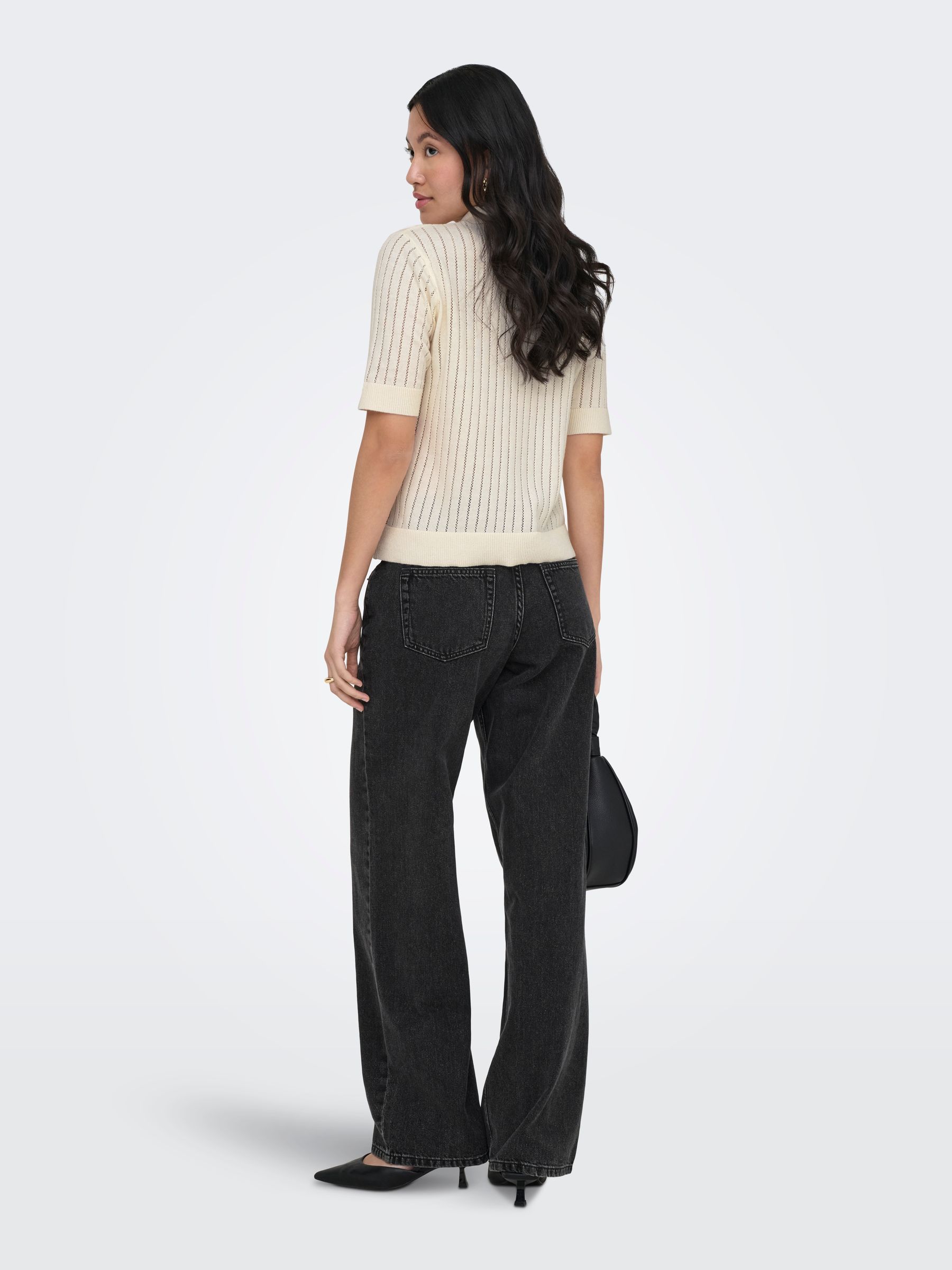 15355373_4842170_2.jpg Kurzarm Cardigan Einfarbig Strickstruktur Polokragen