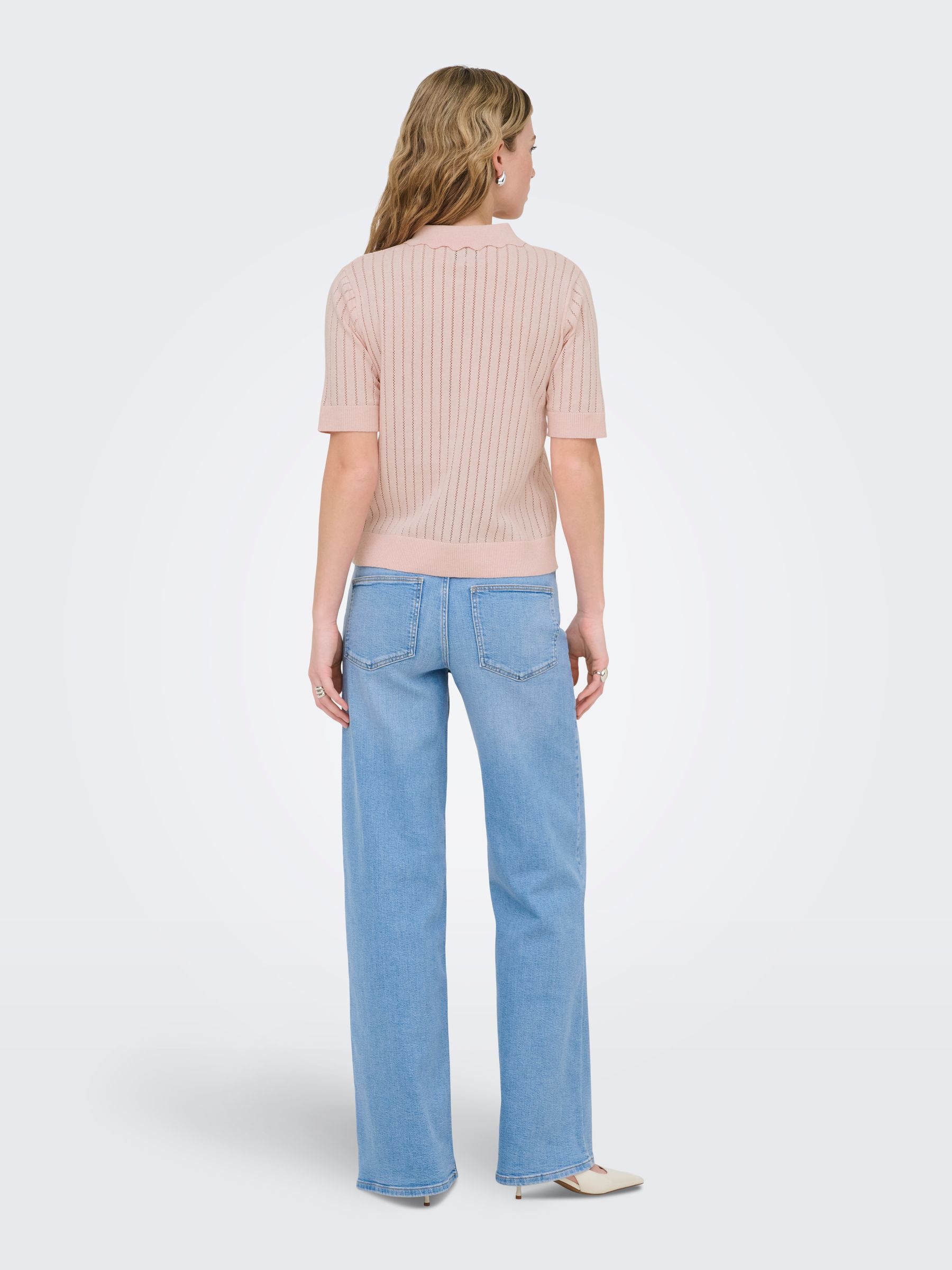 15355373_4842171_5.jpg Kurzarm Cardigan Einfarbig Strickstruktur Polokragen