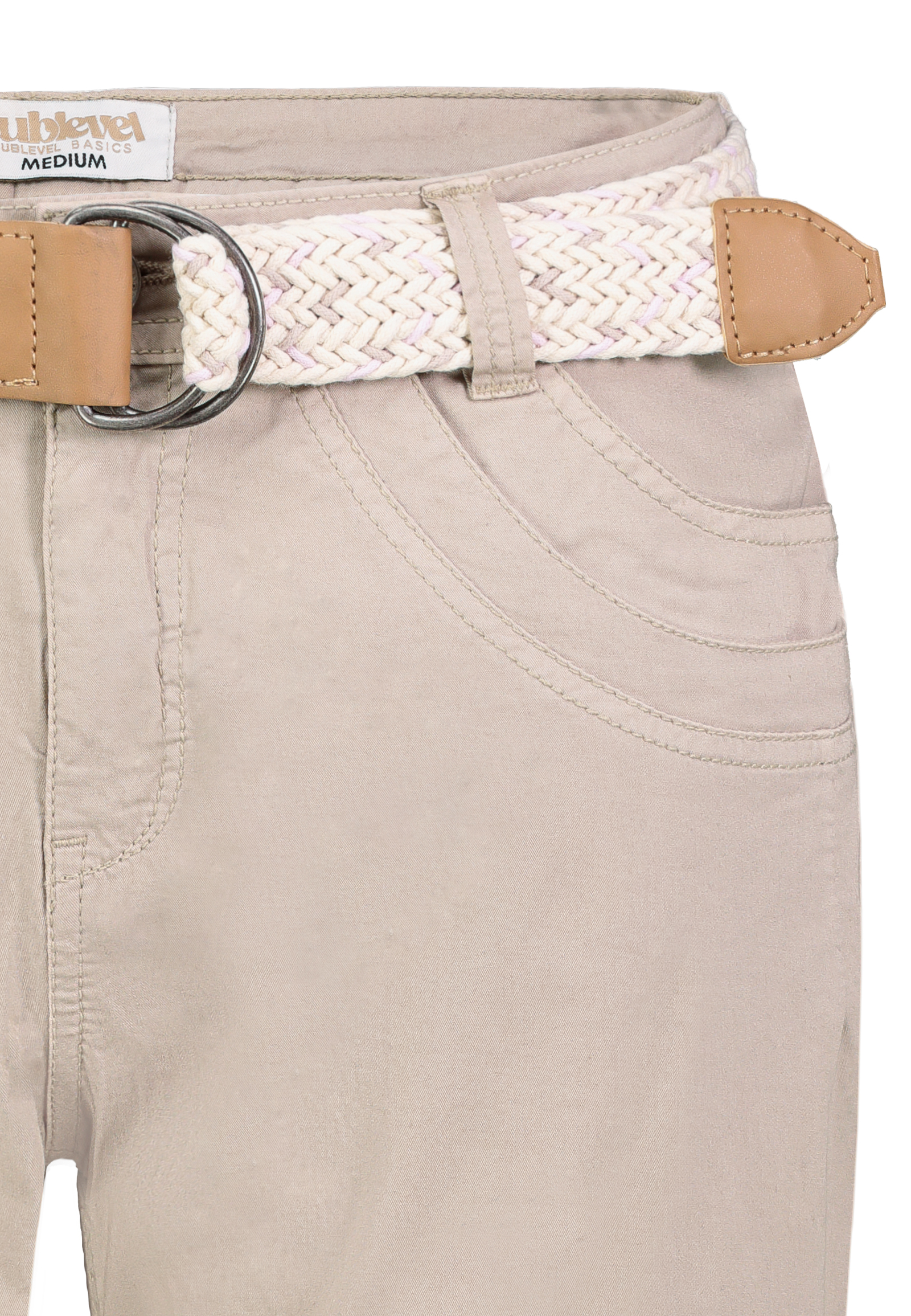 Sublevel Stilvolle Shorts Flechtgürtel Seitentaschen Alltag – Beige, Bild 2