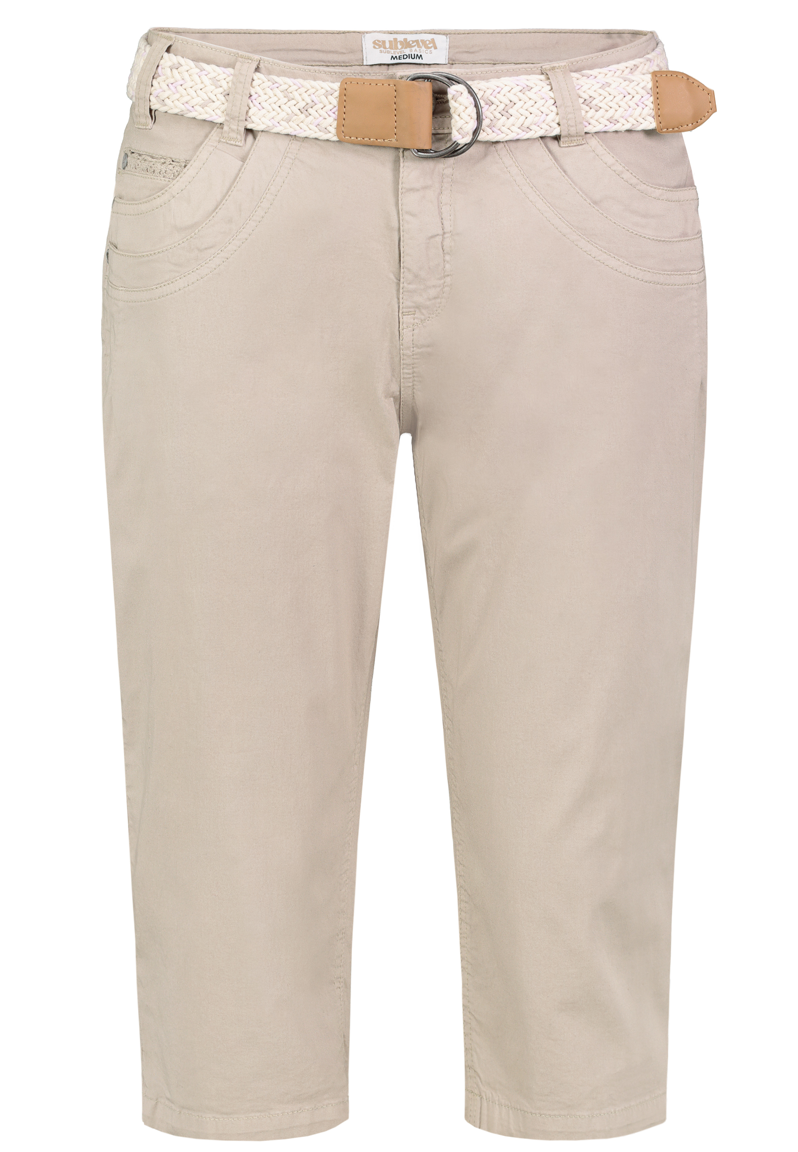 Sublevel Stilvolle Shorts Flechtgürtel Seitentaschen Alltag – Beige, Bild 1