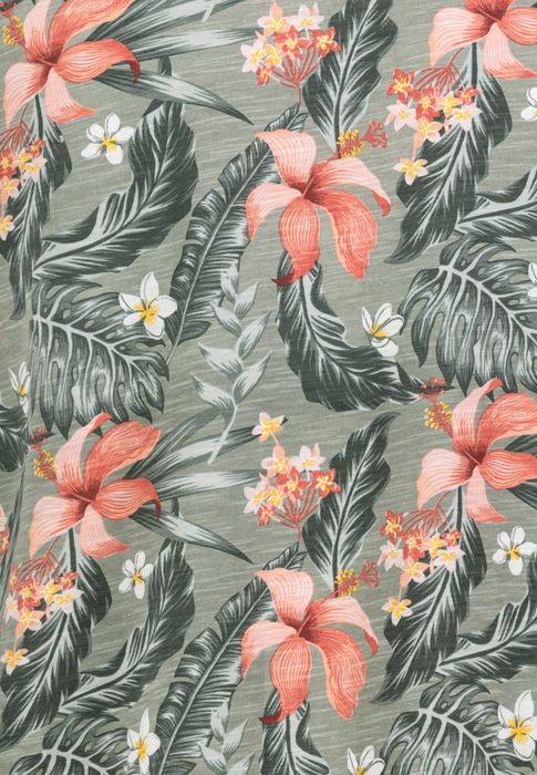 Kurzarmshirt Rundhalsausschnitt Floralem Print Basic, Farbe: Grün-2