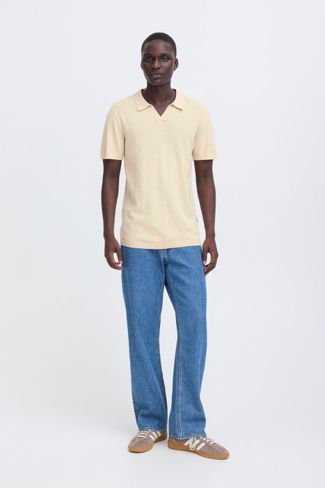 BLEND Kurzarm Poloshirt V-Ausschnitt Haifischkragen Basic, Farbe: Grau