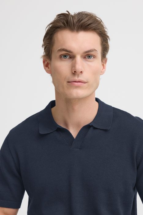 Blend BLEND Kurzarm Poloshirt V-Ausschnitt Haifischkragen Basic – Blau, Bild 3