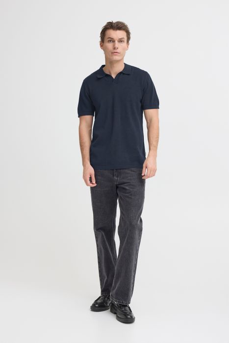 BLEND Kurzarm Poloshirt V-Ausschnitt Haifischkragen Basic, Farbe: Blau