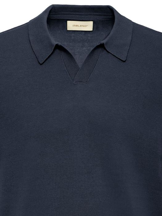 Blend BLEND Kurzarm Poloshirt V-Ausschnitt Haifischkragen Basic – Blau, Bild 4