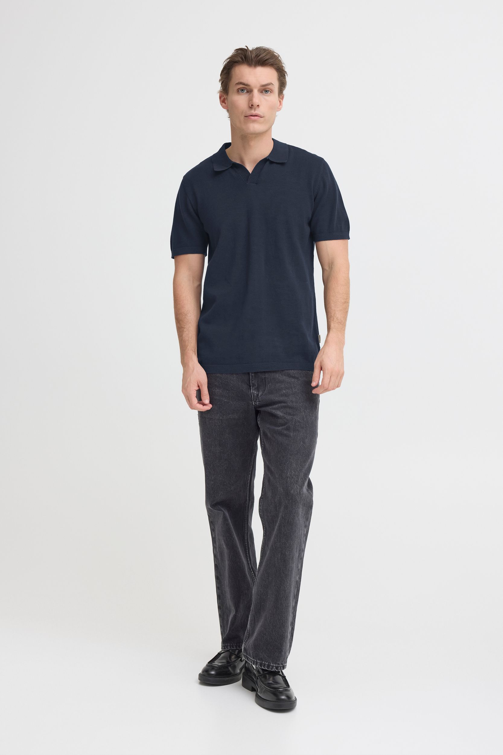 Blend BLEND Kurzarm Poloshirt V-Ausschnitt Haifischkragen Basic – Blau, Bild 2