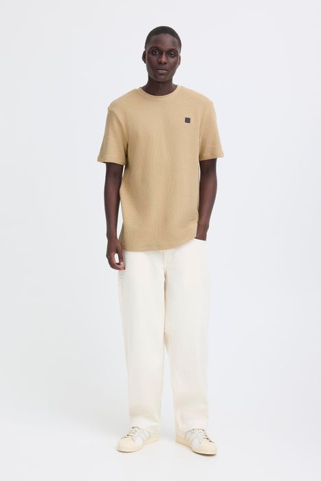 Kurzarmshirt Rundhalsausschnitt Normaler Schnitt Basic, Farbe: Beige