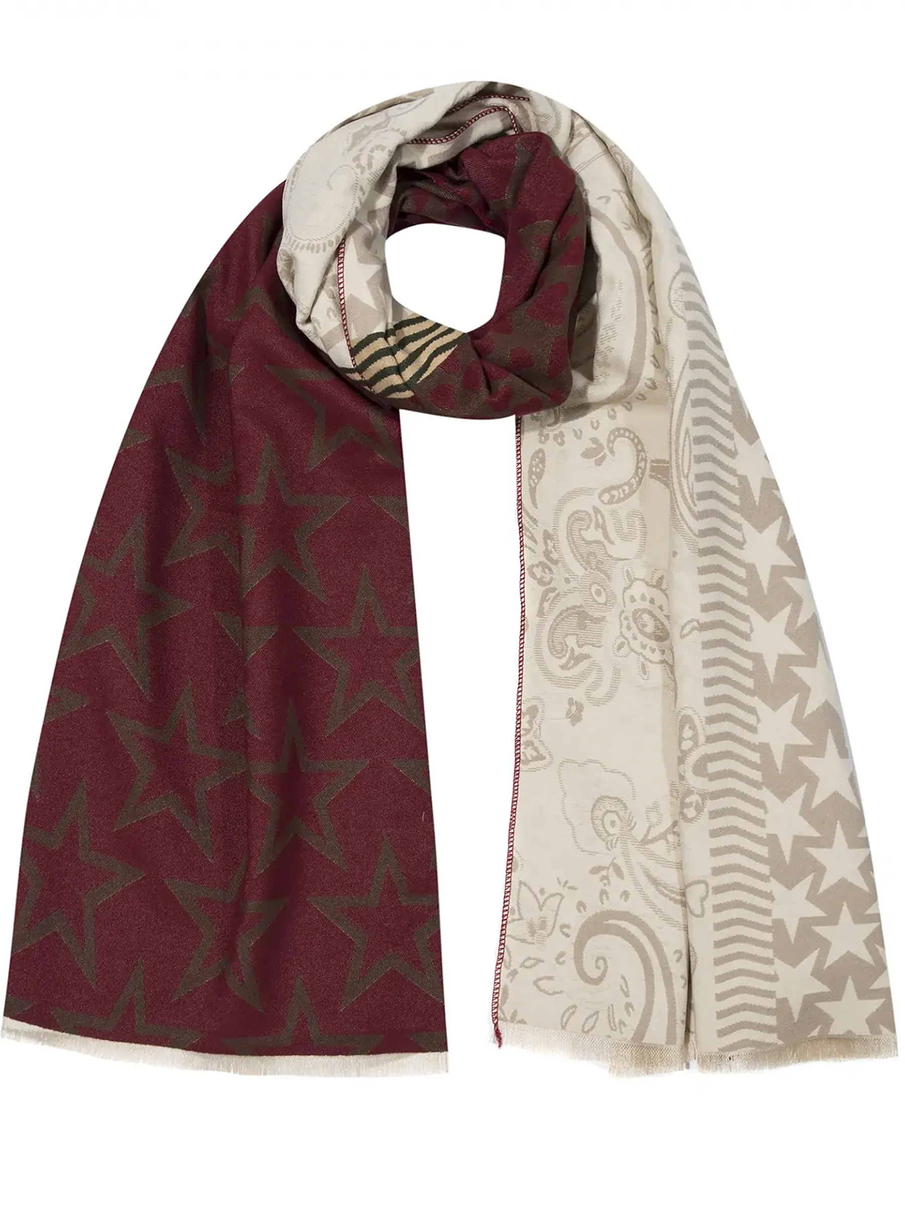 Gemusterter Schal Patchwork Sterne Paisley Fransen Gemusterter Schal Patchwork Sterne Paisley Fransen