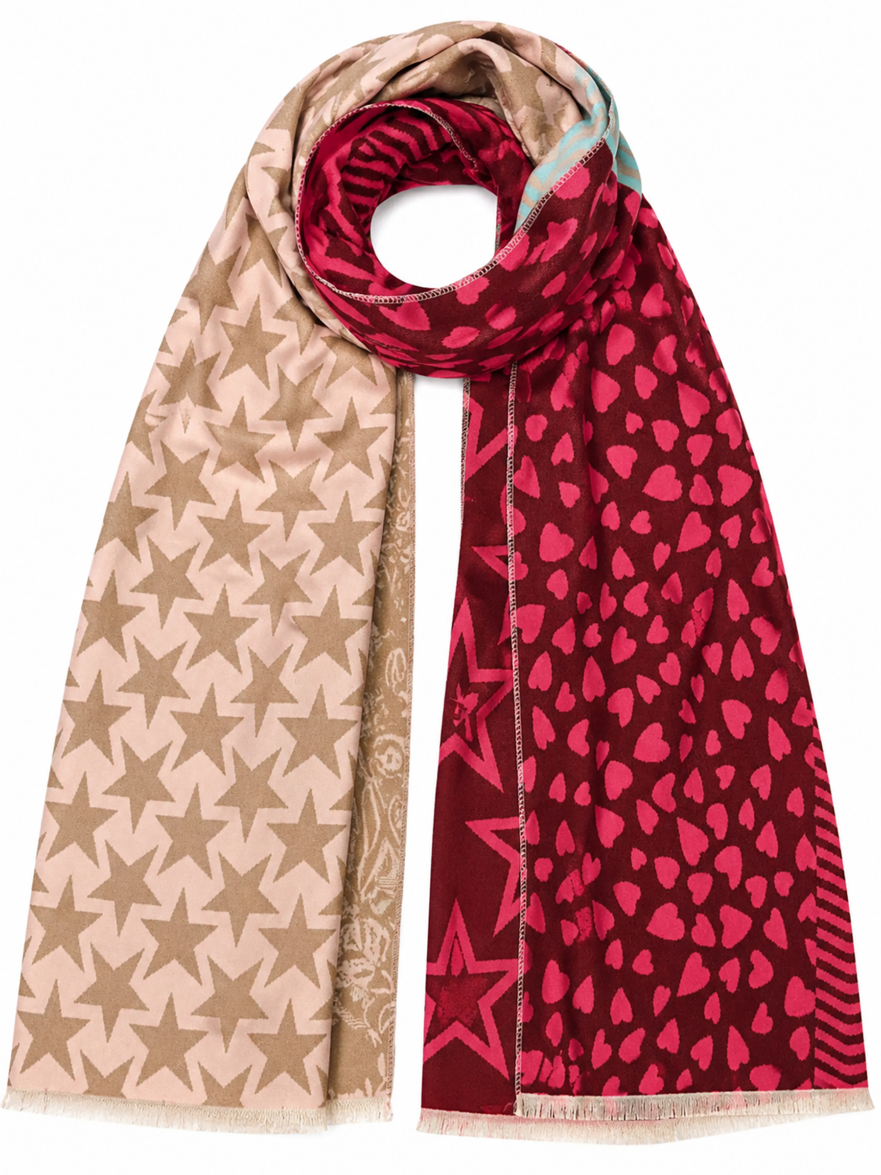 Gemusterter Schal Patchwork Sterne Paisley Fransen Gemusterter Schal Patchwork Sterne Paisley Fransen