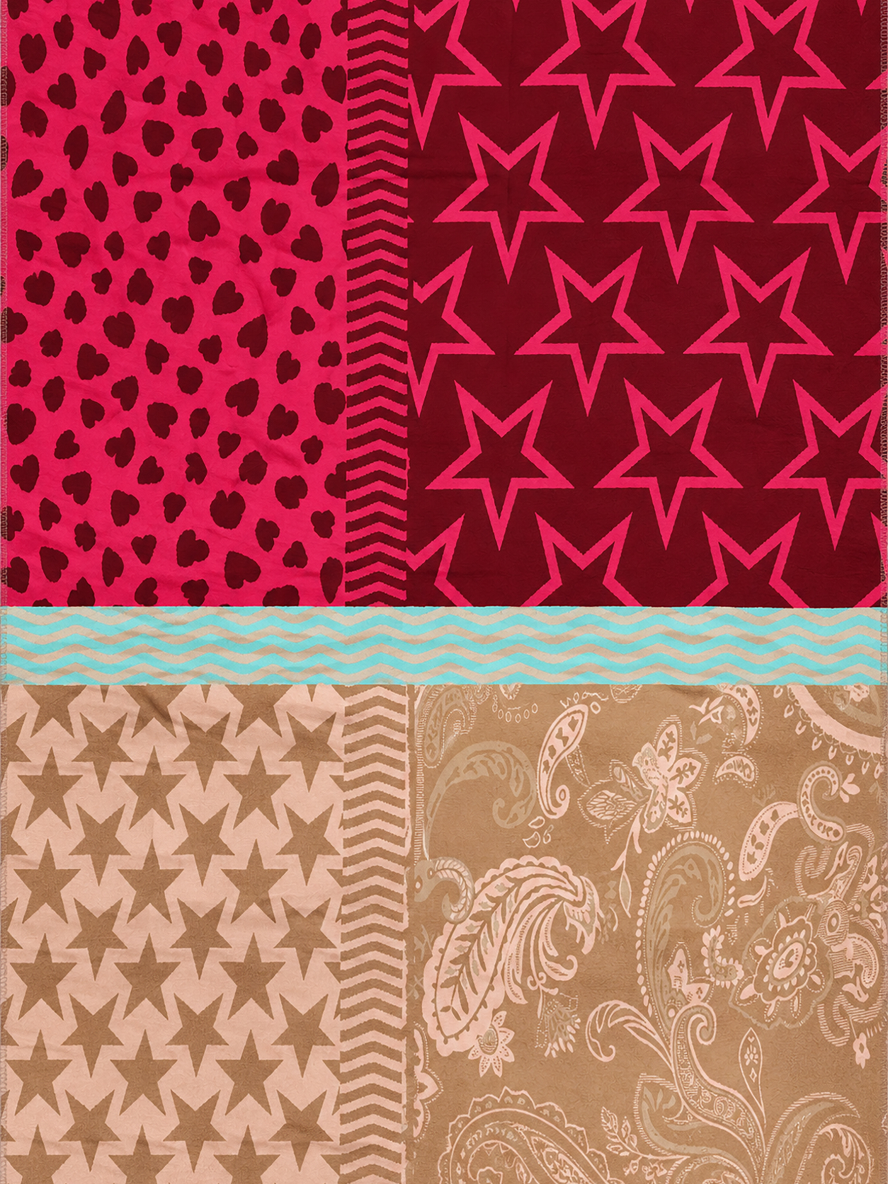 Gemusterter Schal Patchwork Sterne Paisley Fransen Gemusterter Schal Patchwork Sterne Paisley Fransen