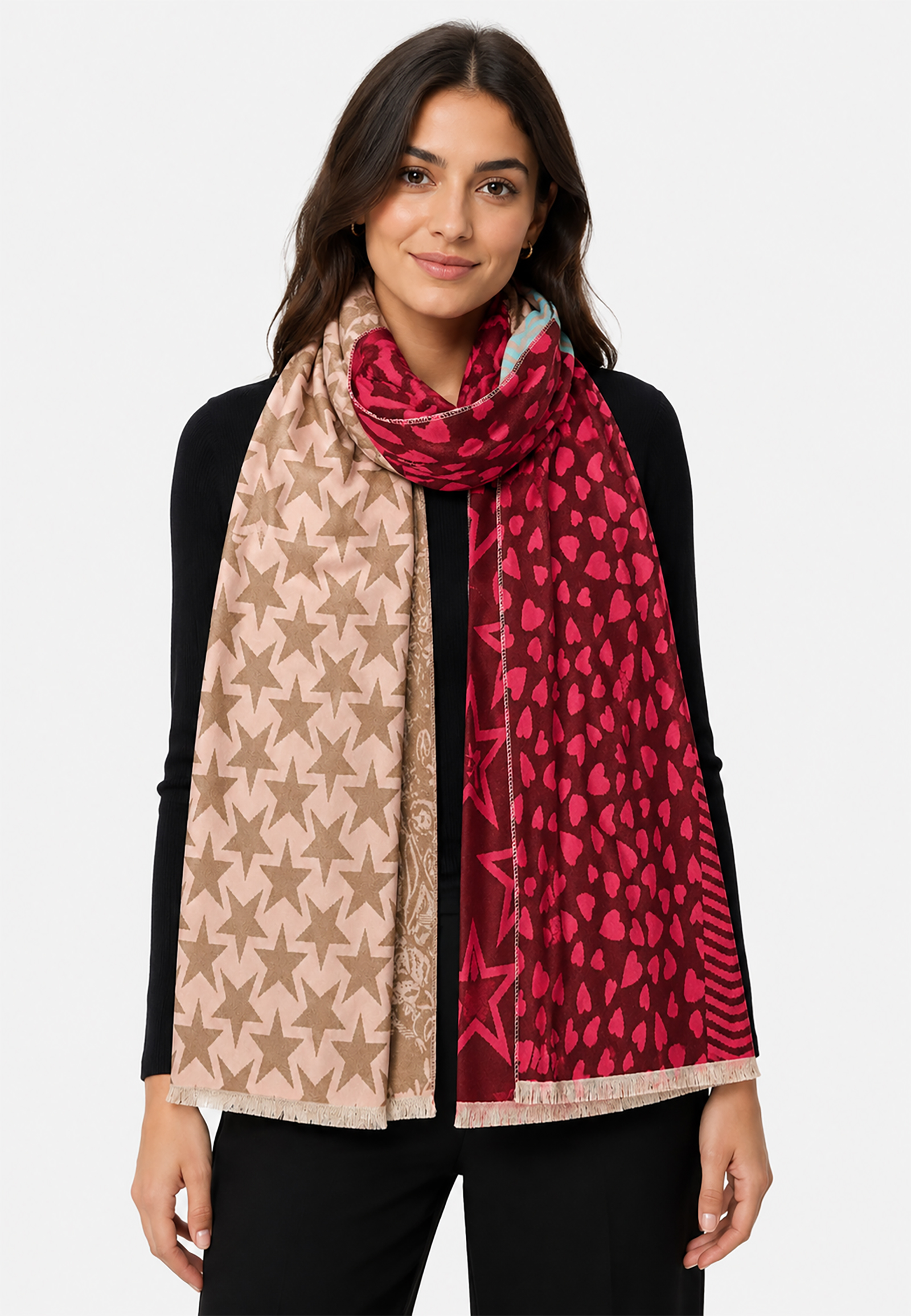 Gemusterter Schal Patchwork Sterne Paisley Fransen Gemusterter Schal Patchwork Sterne Paisley Fransen