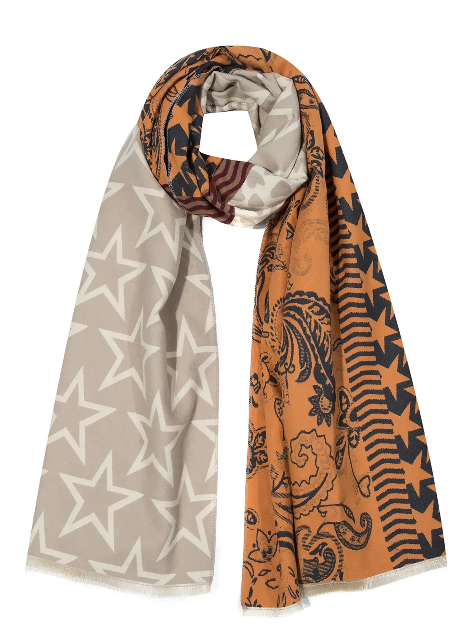 Gemusterter Schal Patchwork Sterne Paisley Fransen Gemusterter Schal Patchwork Sterne Paisley Fransen
