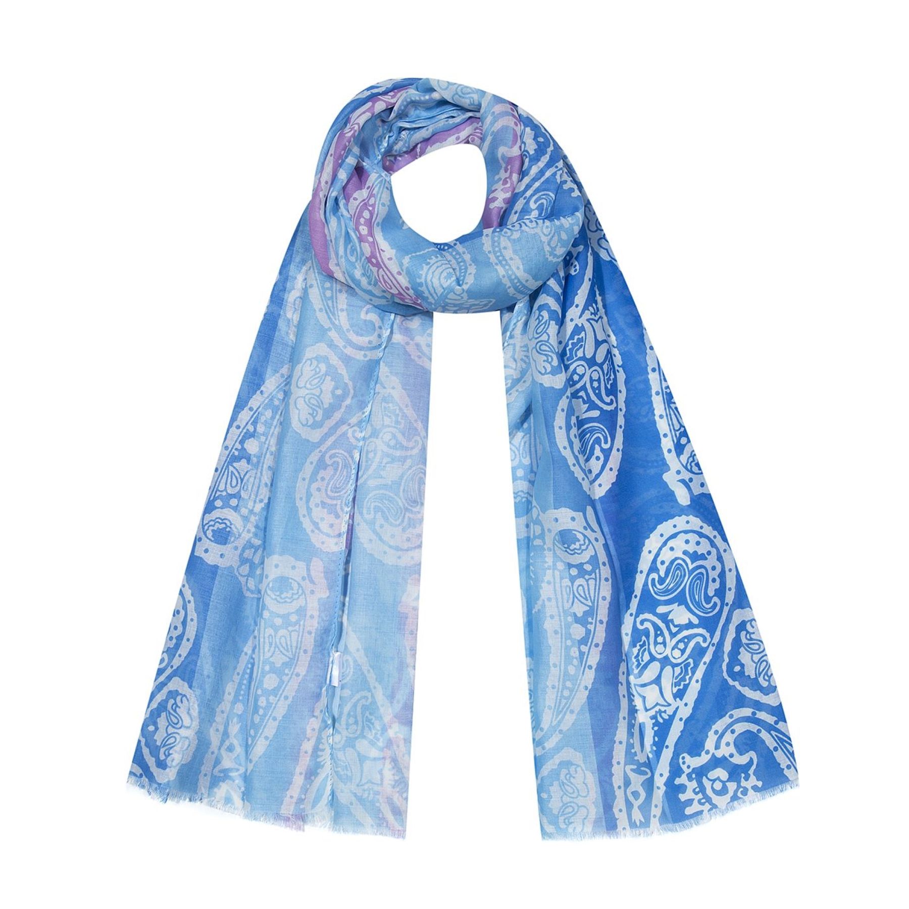 Leicht transparenter Schal Fransen Paisley Aufdruck Streifen Leicht transparenter Schal Fransen Paisley Aufdruck Streifen