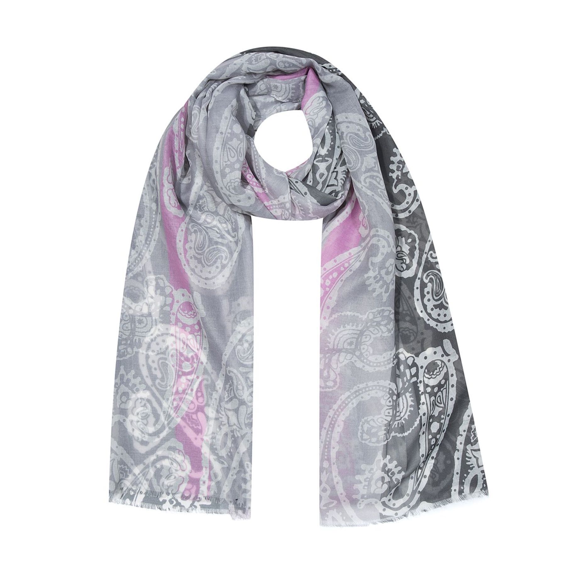 Leicht transparenter Schal Fransen Paisley Aufdruck Streifen Leicht transparenter Schal Fransen Paisley Aufdruck Streifen