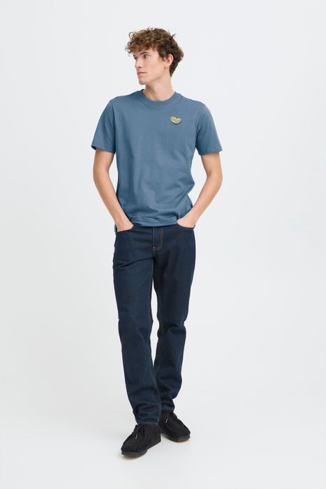 CASUAL FRIDAY Kurzarm-Shirt mit Rundhals und Stickerei-Detail, Farbe: Blau