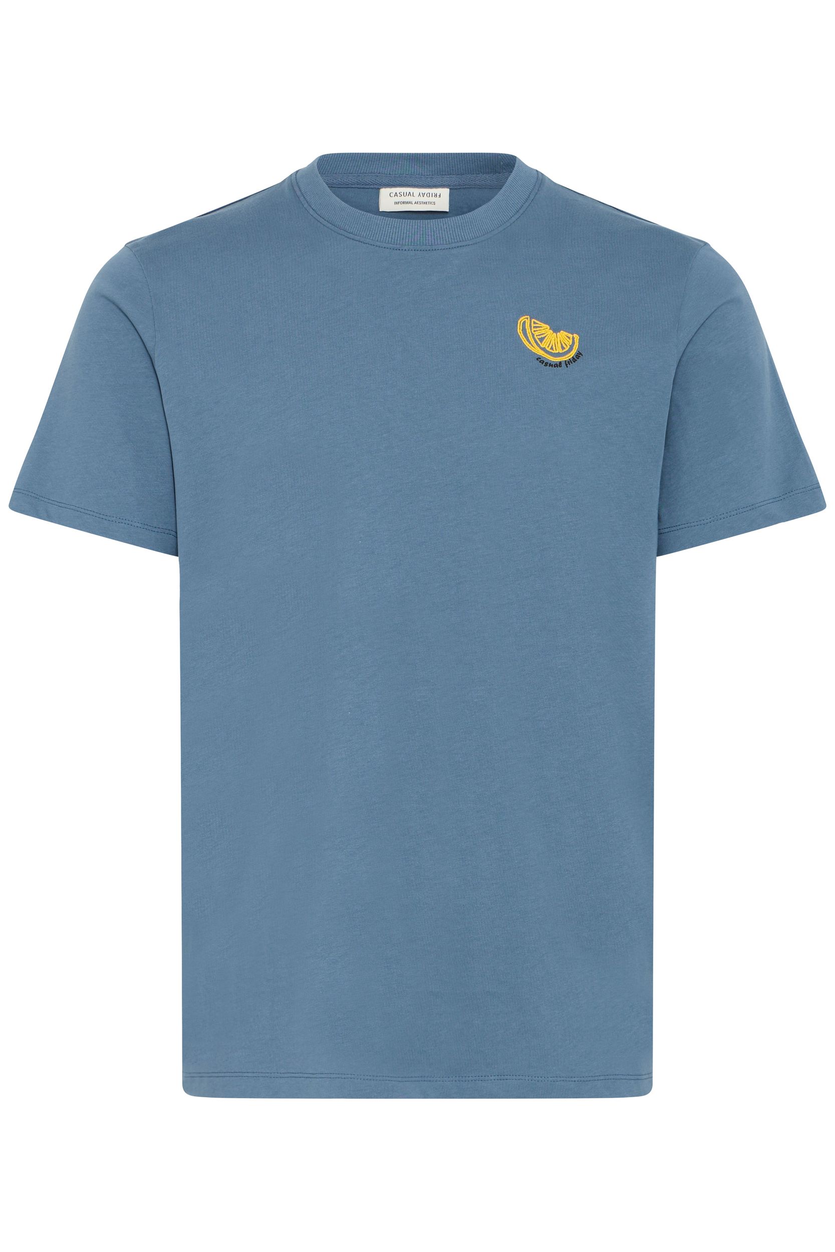 Casual Friday CASUAL FRIDAY Kurzarm-Shirt mit Rundhals und Stickerei-Detail – Blau, Bild 1