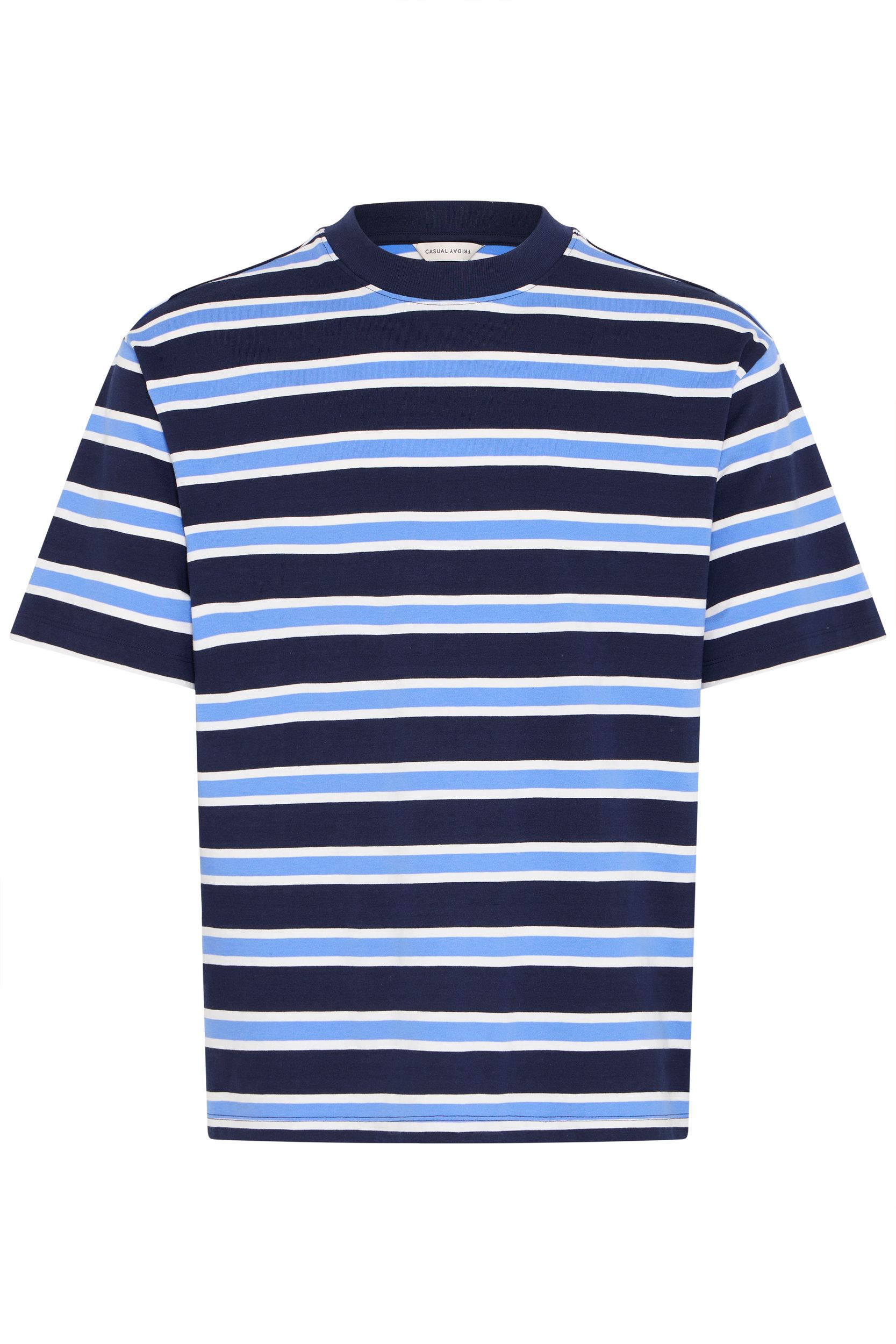 Casual Friday CASUAL FRIDAY Gestreiftes Kurzarmshirt Rundhalsausschnitt Basic – Blau, Bild 1