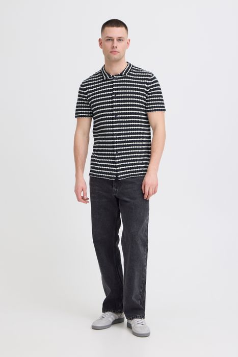 BLEND Bequemes Kurzarmshirt Knopfleiste Einfarbig Polokragen, Farbe: Blau