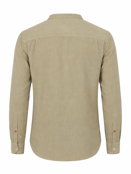 Timezone Timezone Einfarbiges Langarmhemd Stehkragenhemd Knopfleiste – Khaki, Bild 6