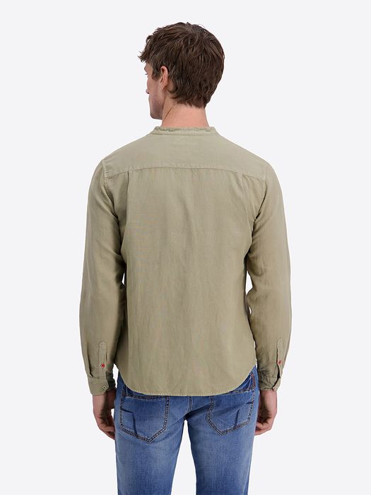 Timezone Timezone Einfarbiges Langarmhemd Stehkragenhemd Knopfleiste – Khaki, Bild 5