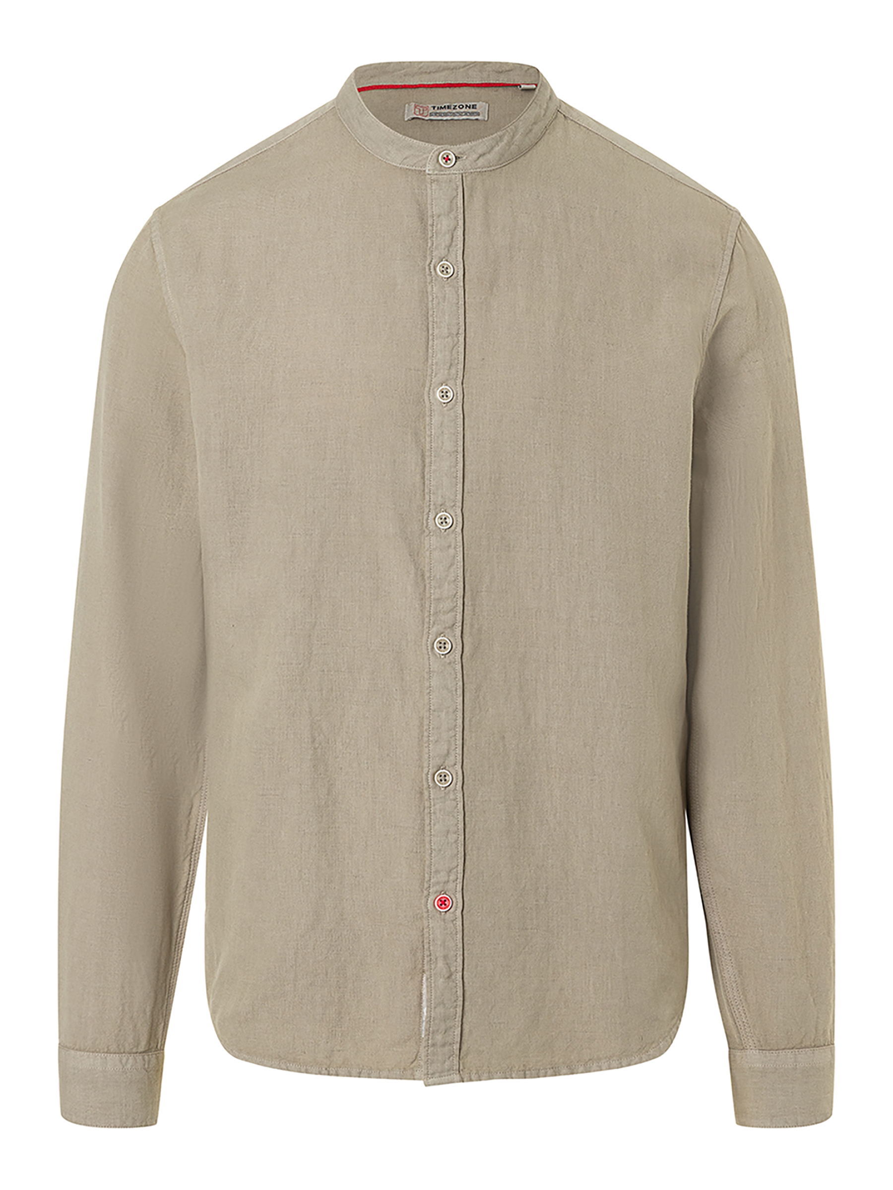 Timezone Timezone Einfarbiges Langarmhemd Stehkragenhemd Knopfleiste – Khaki, Bild 1