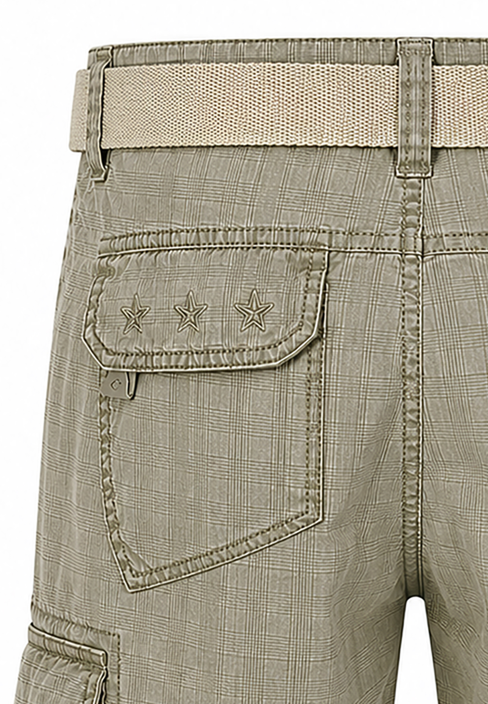 Loose Fit Shorts Gürtel Cargo Style Wadenlang Kariert Loose Fit Shorts Gürtel Cargo Style Wadenlang Kariert