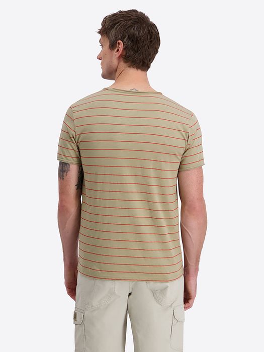 Timezone Timezone Gestreiftes Kurzarmshirt Rundhalsausschnitt Basic Stil – Khaki, Bild 5