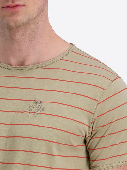 Timezone Timezone Gestreiftes Kurzarmshirt Rundhalsausschnitt Basic Stil – Khaki, Bild 3