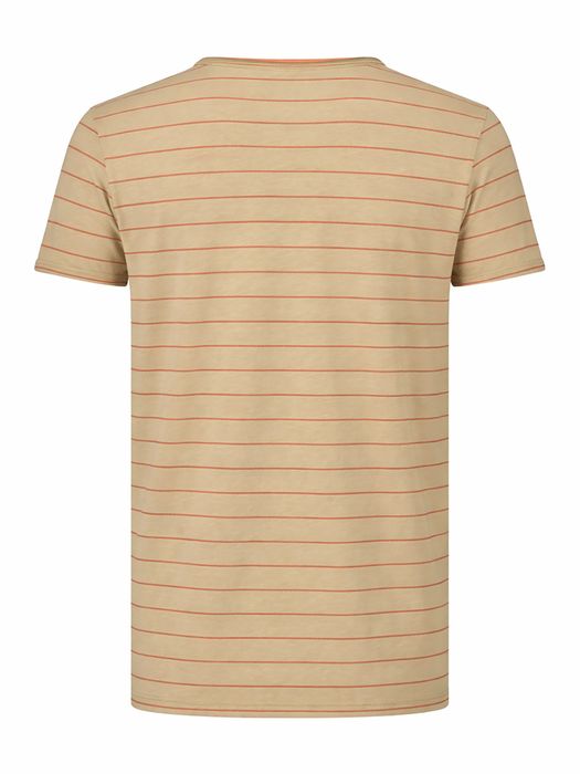 Timezone Timezone Gestreiftes Kurzarmshirt Rundhalsausschnitt Basic Stil – Khaki, Bild 6