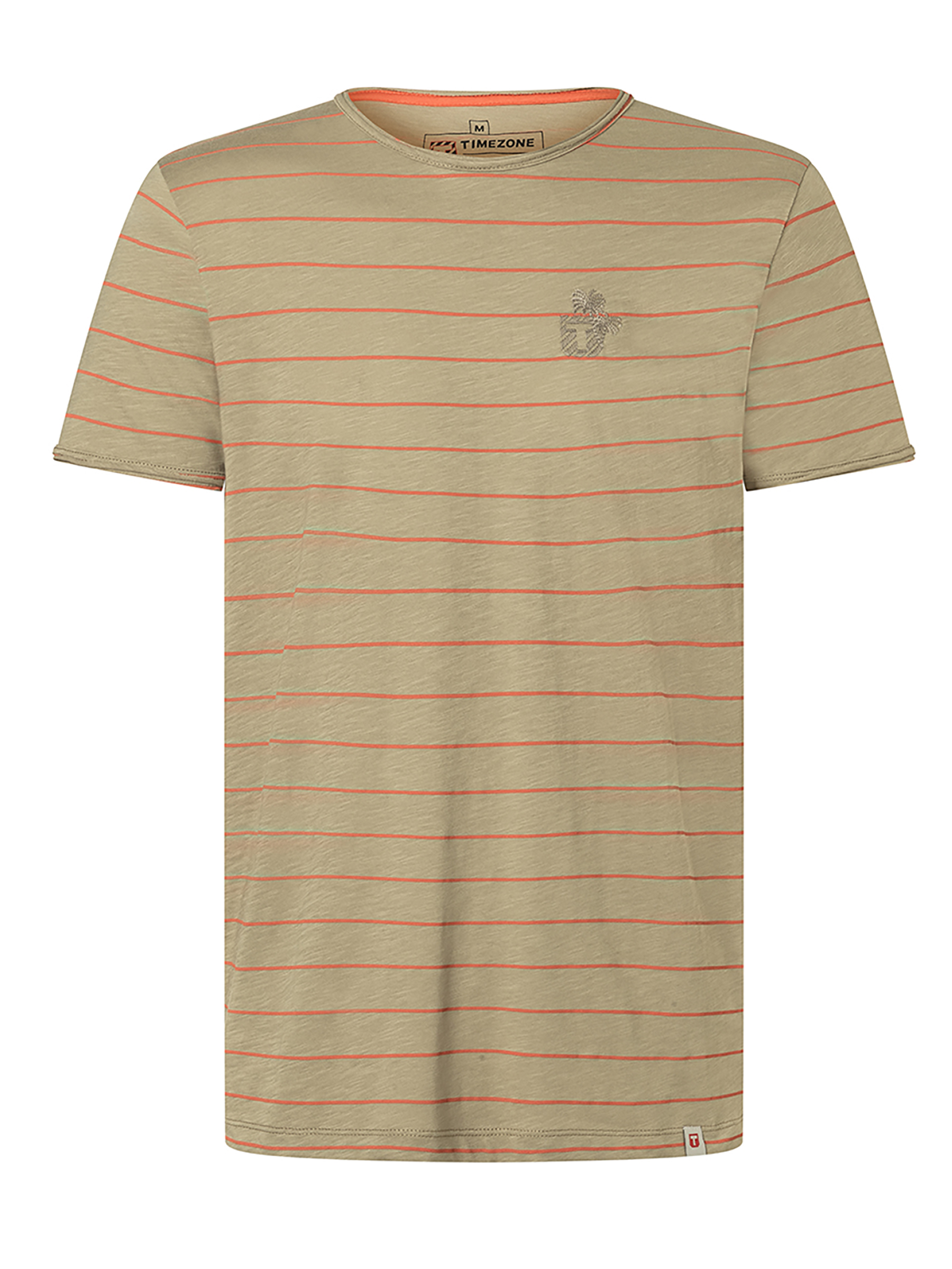 Timezone Timezone Gestreiftes Kurzarmshirt Rundhalsausschnitt Basic Stil – Khaki, Bild 1