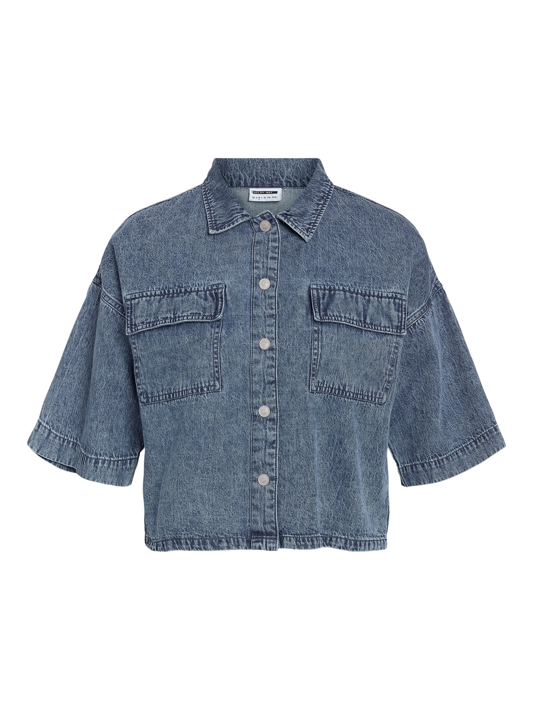 27036512_4919938.jpg Halbarm Jeanshemd Locker Geschnitten Knopfleiste Casual