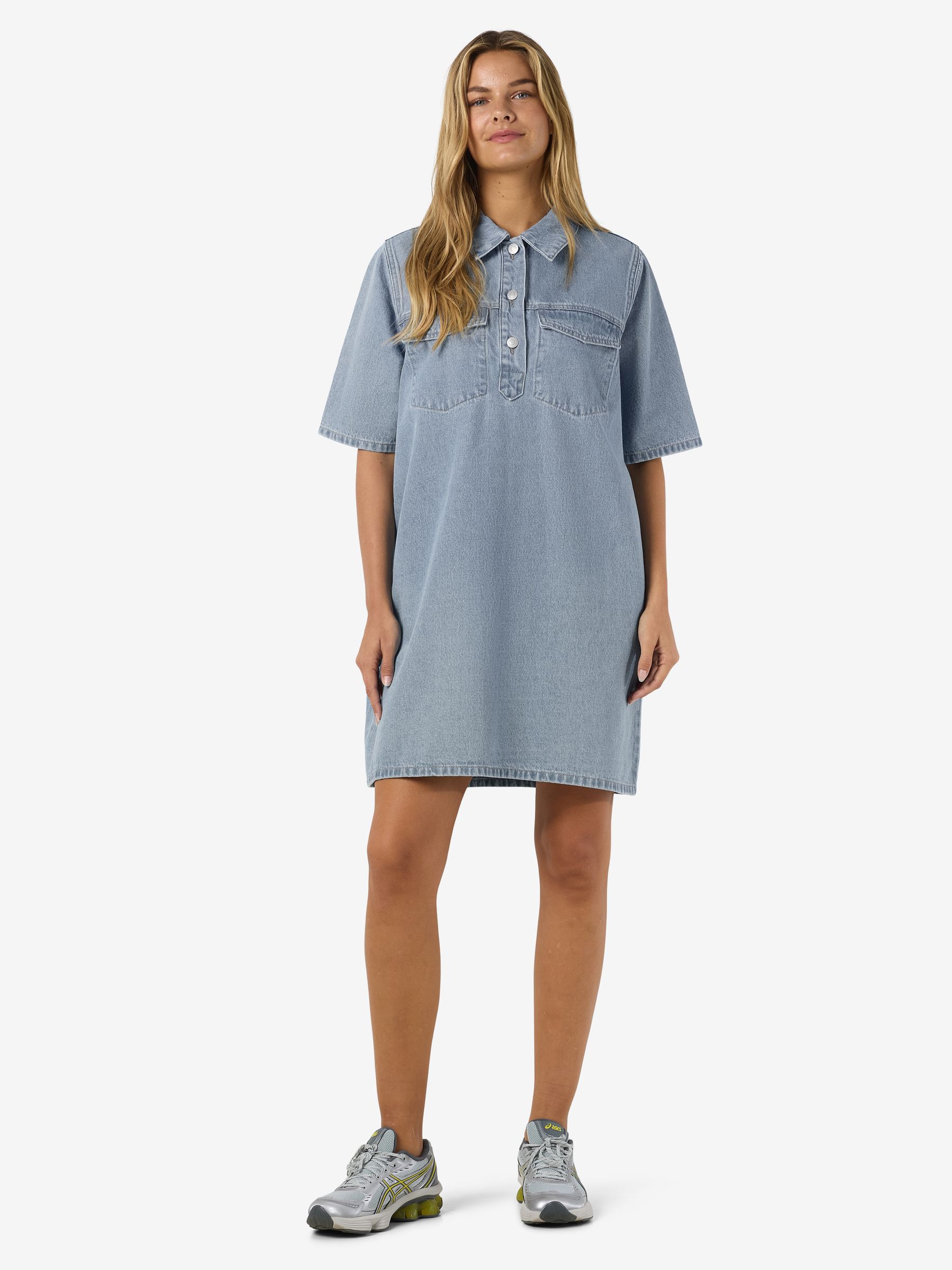 27036565_4914574_2.jpg Stilvolles Jeanskleid Halbarm Kentkragen Einfarbig