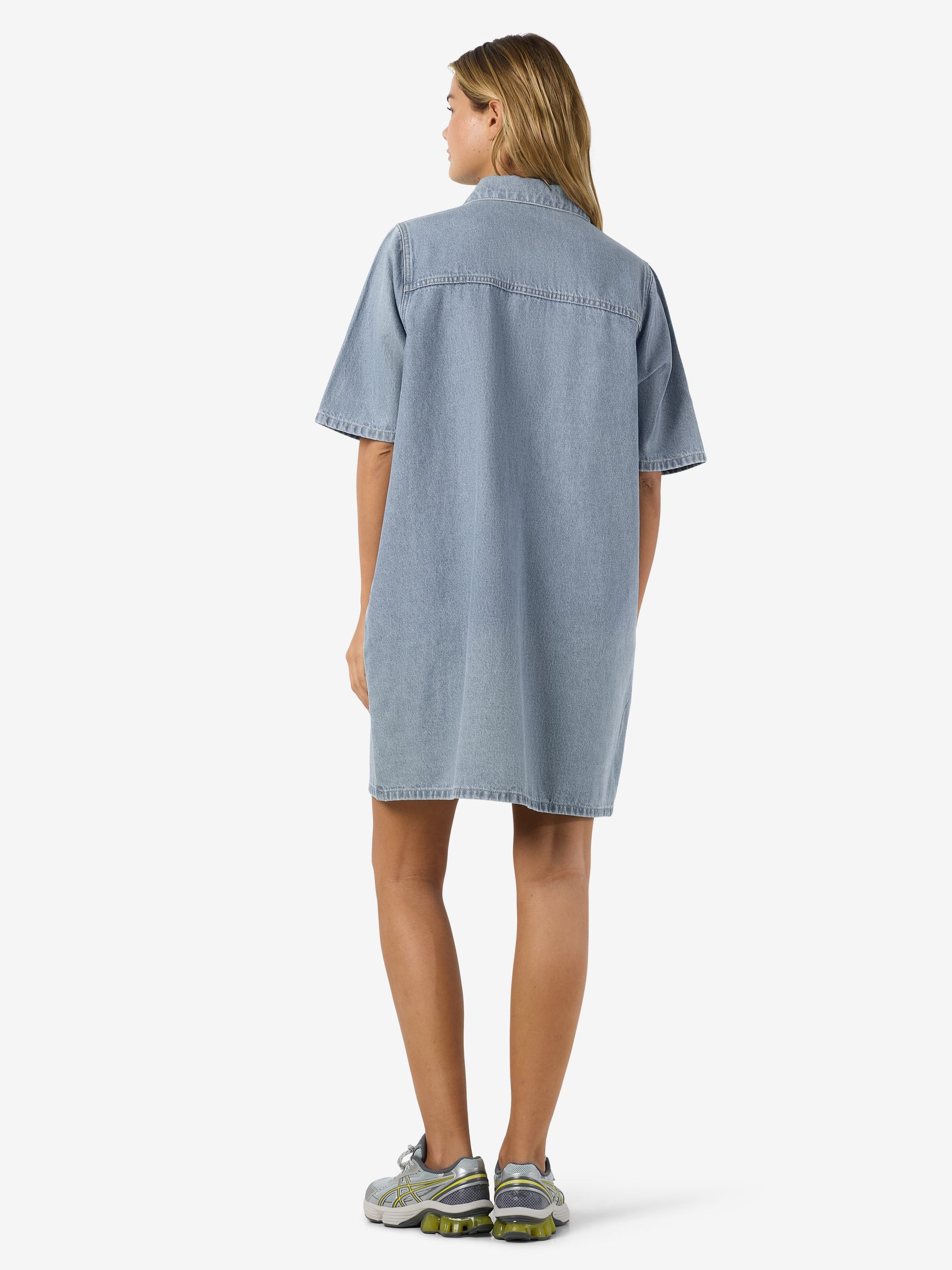 27036565_4914574_3.jpg Stilvolles Jeanskleid Halbarm Kentkragen Einfarbig