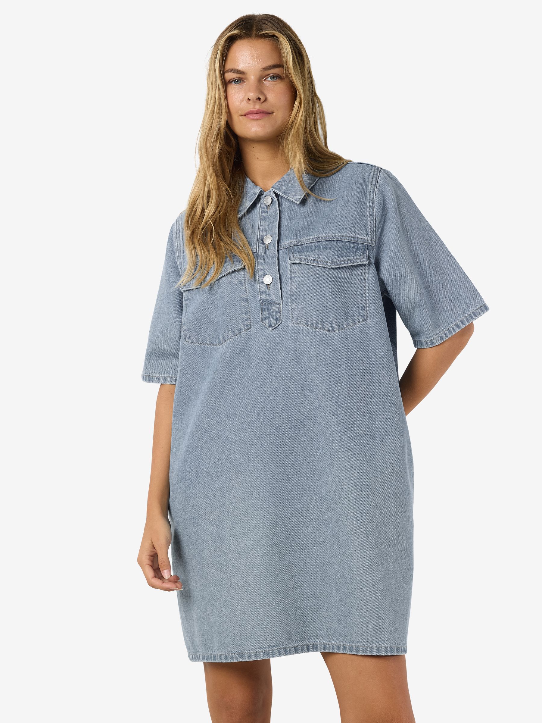 27036565_4914574_5.jpg Stilvolles Jeanskleid Halbarm Kentkragen Einfarbig