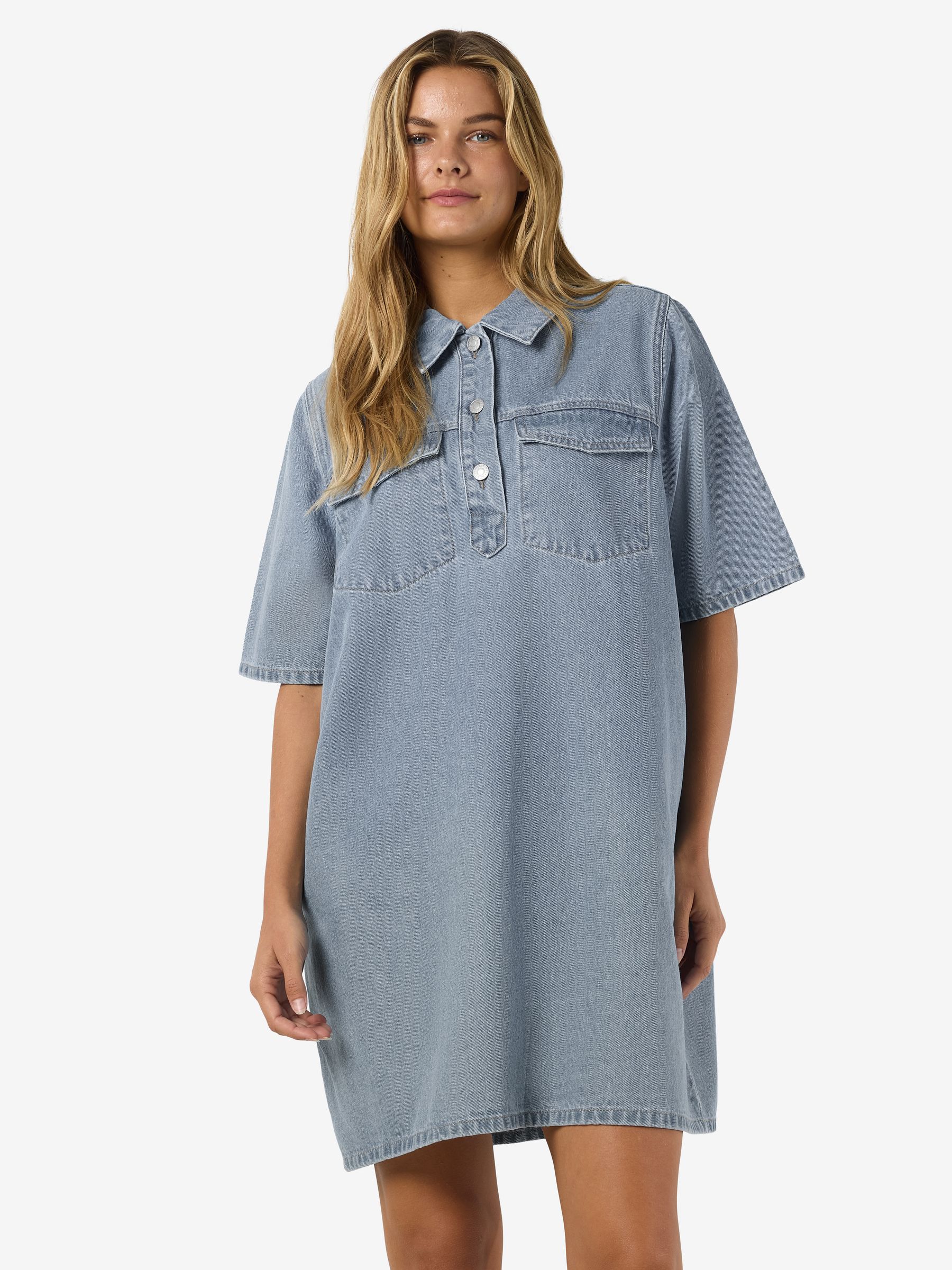 27036565_4914574.jpg Stilvolles Jeanskleid Halbarm Kentkragen Einfarbig