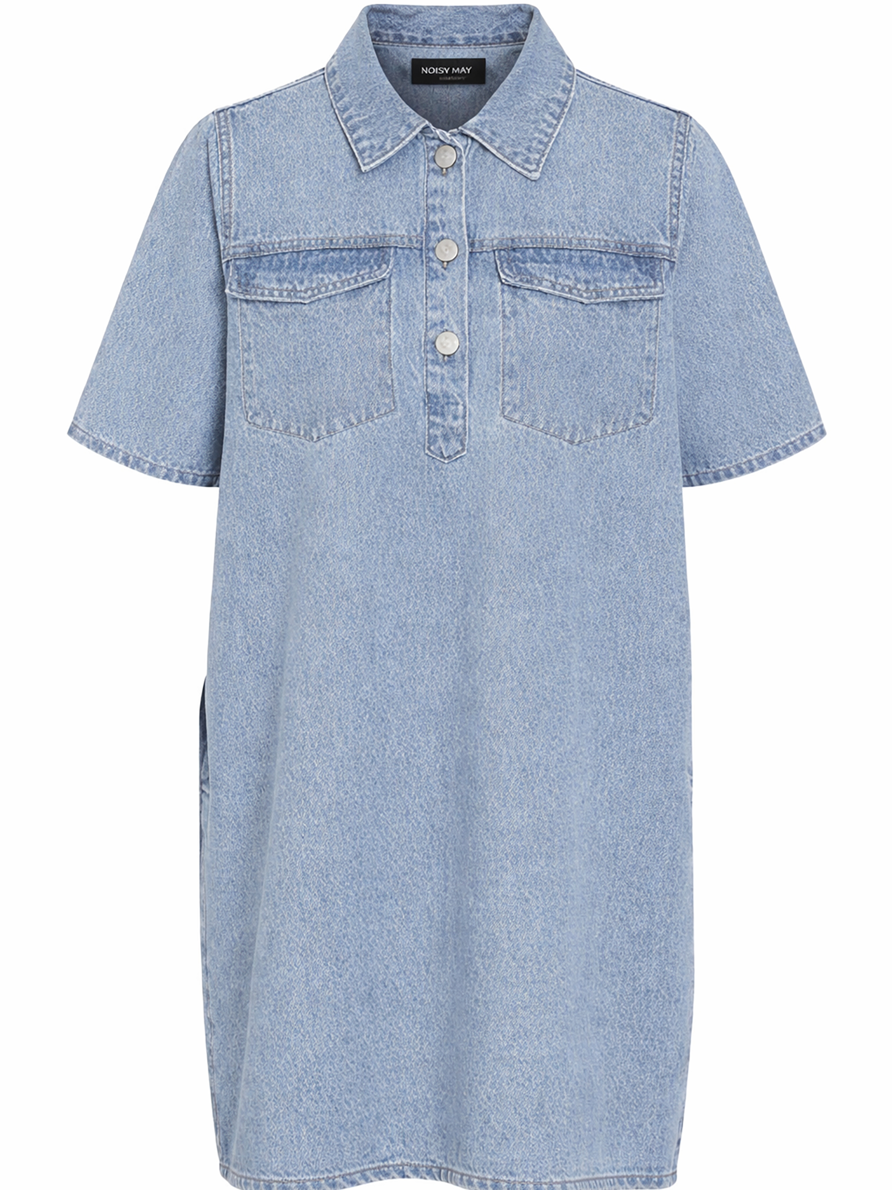 Stilvolles Jeanskleid Halbarm Kentkragen Einfarbig Stilvolles Jeanskleid Halbarm Kentkragen Einfarbig