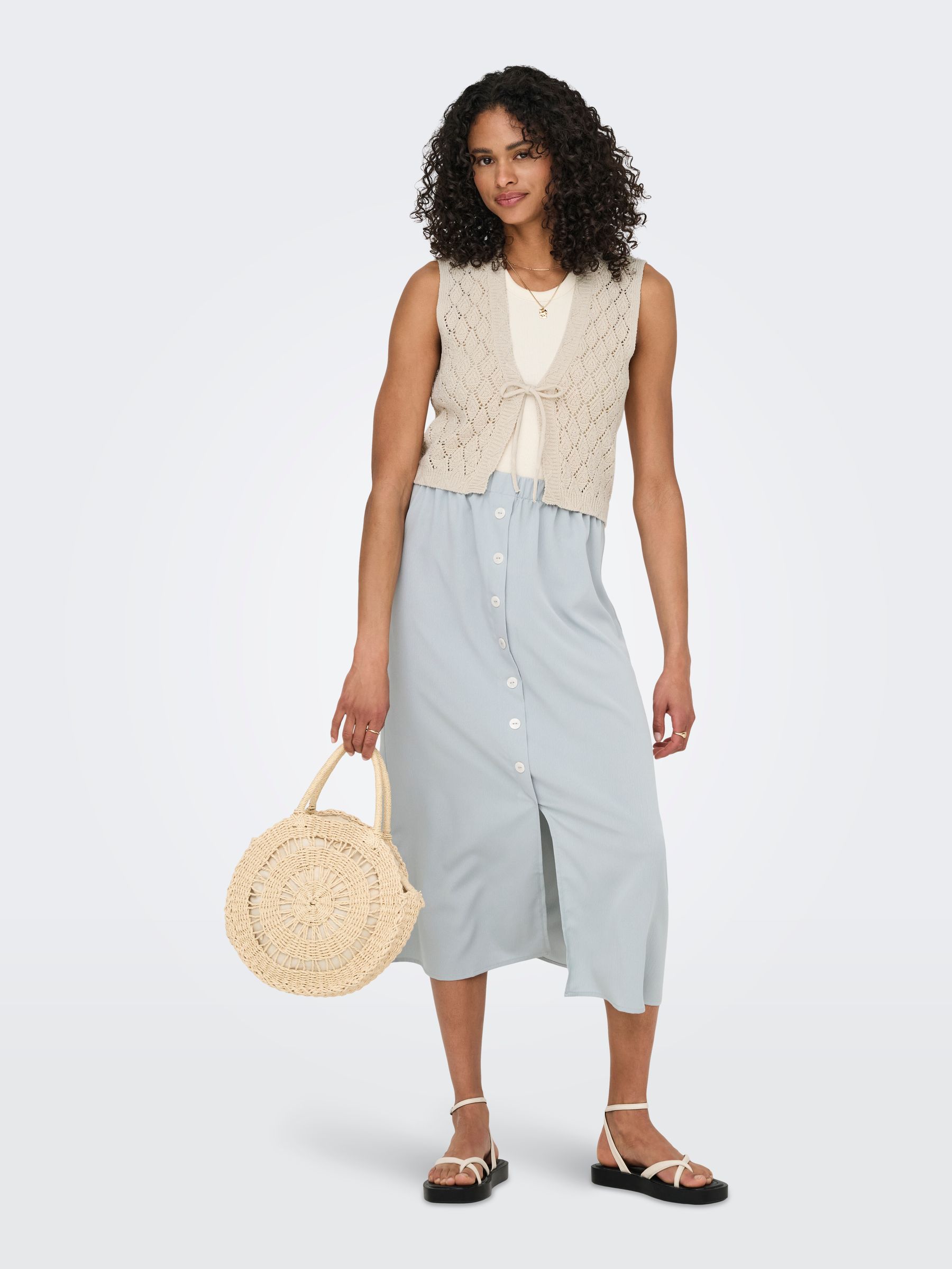 15350955_4781585_4.jpg Ärmelloses Cardigan Einfarbig V-Ausschnitt Bindeband