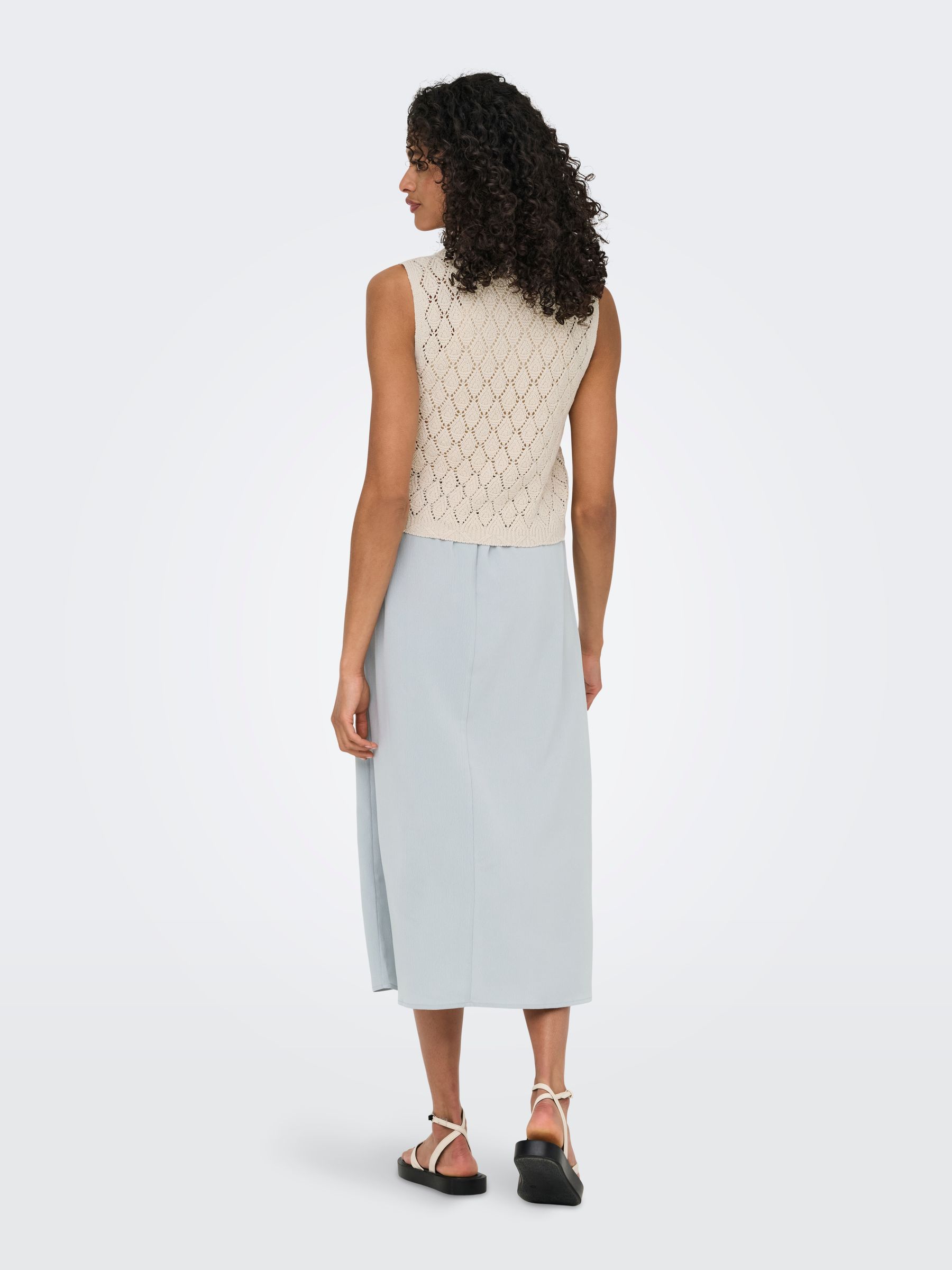 15350955_4781585_5.jpg Ärmelloses Cardigan Einfarbig V-Ausschnitt Bindeband