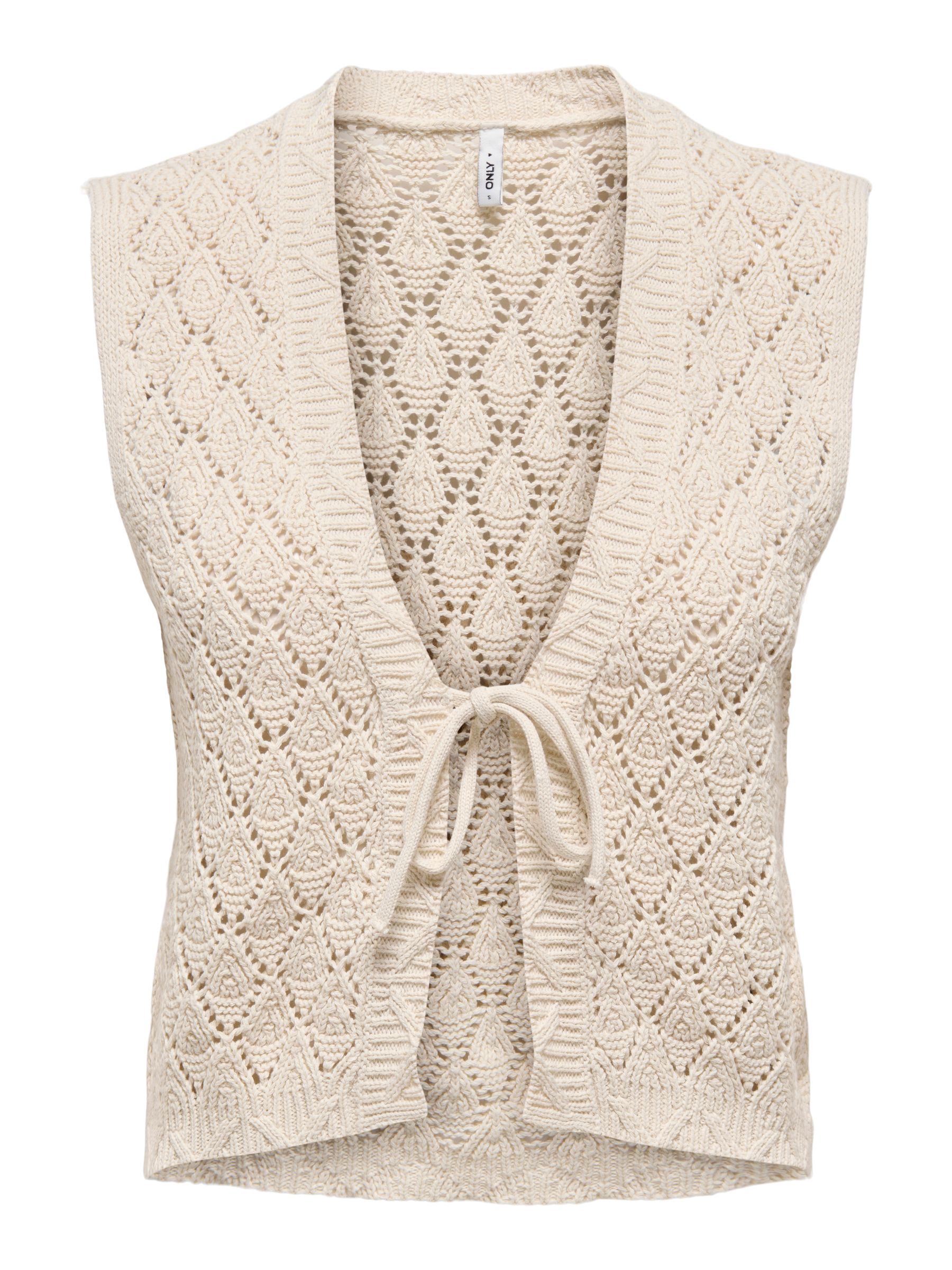 15350955_4781585.jpg Ärmelloses Cardigan Einfarbig V-Ausschnitt Bindeband