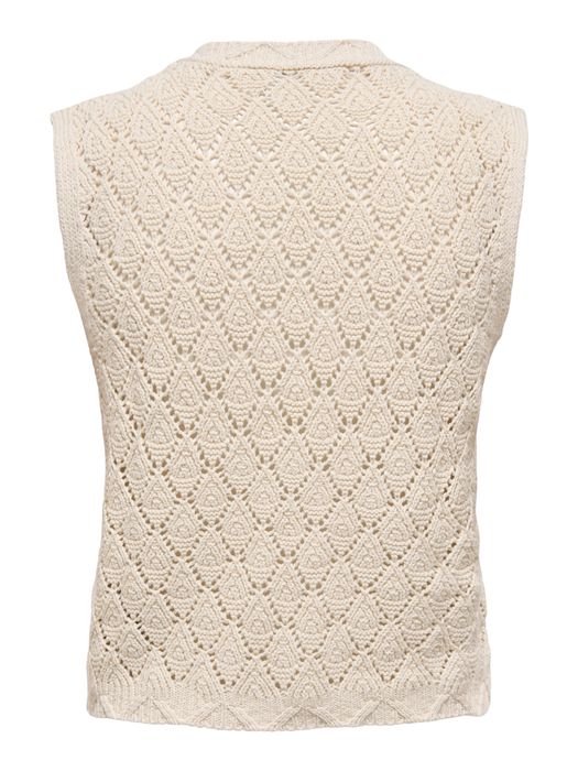 Only Ärmelloses Cardigan Einfarbig V-Ausschnitt Bindeband – Creme, Bild 5