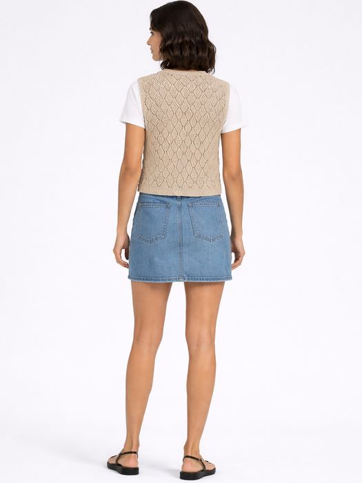 Only Ärmelloses Cardigan Einfarbig V-Ausschnitt Bindeband – Grau, Bild 4