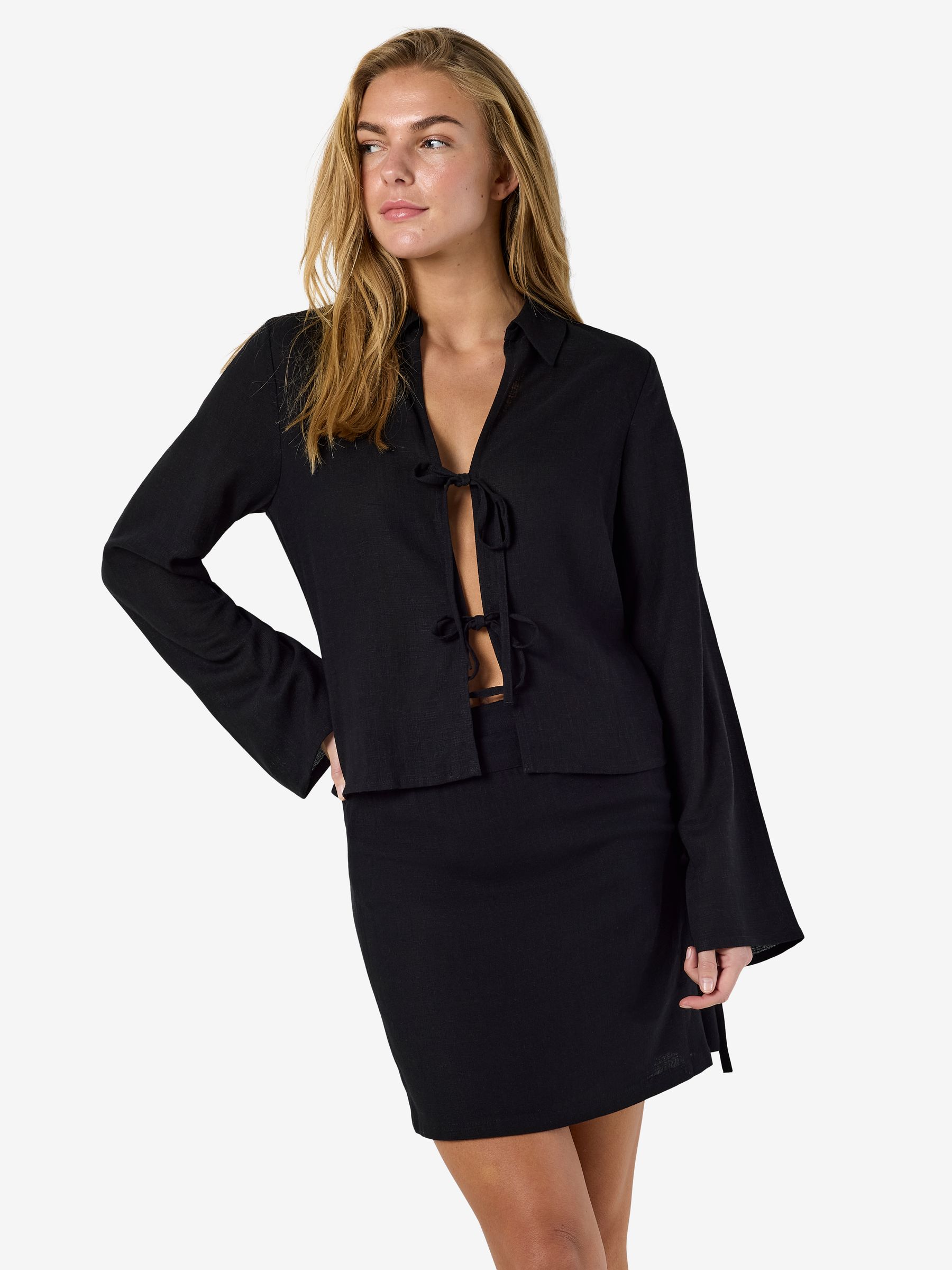 27036643_4921984_6.jpg Schlupfbluse Kentkragen Schleifendetails Langarm Slim Fit