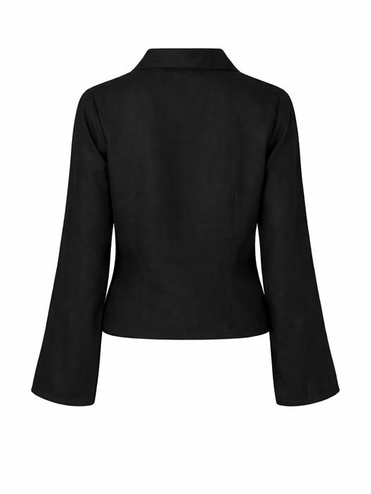 Noisy May Schlupfbluse Kentkragen Schleifendetails Langarm Slim Fit – Schwarz, Bild 7