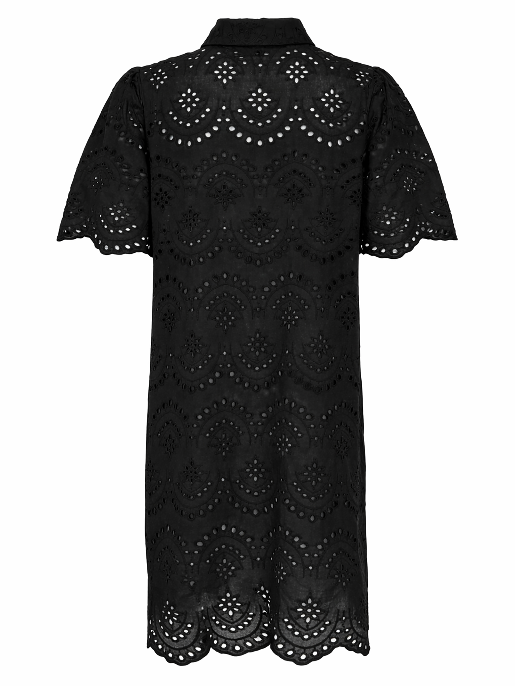 Stilvolles Kleid Lochstickerei Kurzarm Knopfleiste Stilvolles Kleid Lochstickerei Kurzarm Knopfleiste