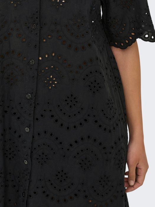 Only Stilvolles Kleid Lochstickerei Kurzarm Knopfleiste – Schwarz, Bild 5