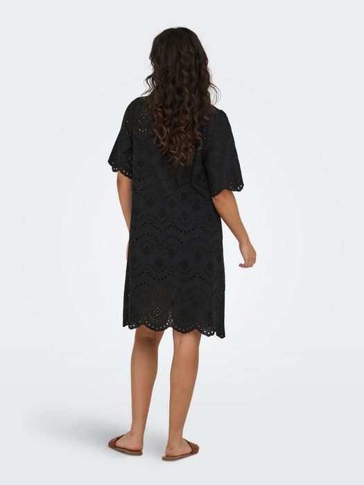 Only Stilvolles Kleid Lochstickerei Kurzarm Knopfleiste – Schwarz, Bild 6