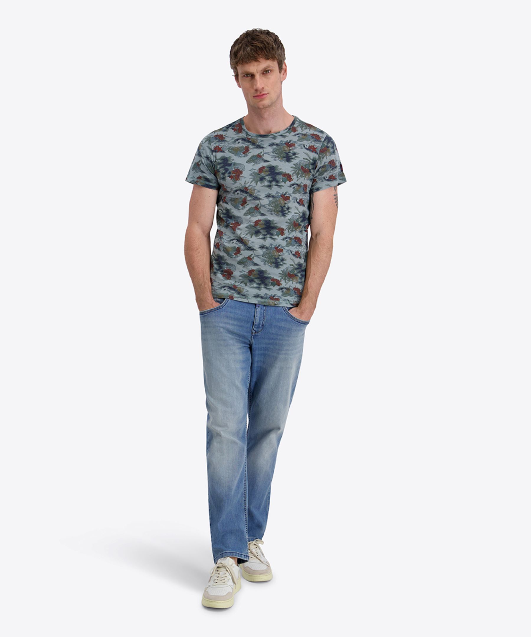 Kurzarm Rundhals T-Shirt floraler Print geradem Schnitt Kurzarm Rundhals T-Shirt floraler Print geradem Schnitt
